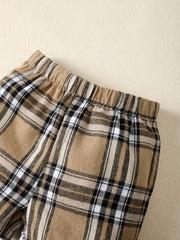 2pcs Baby Boys Bear Graphic T shirt & Plaid Shorts Set