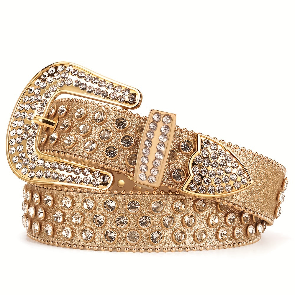 Sparkle Rhinestone PU Leather Western Cowboy Belt