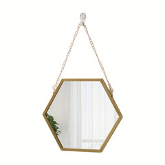 Hexagonal Wall Mounted Mirror with Chain for Bathroom Vanity