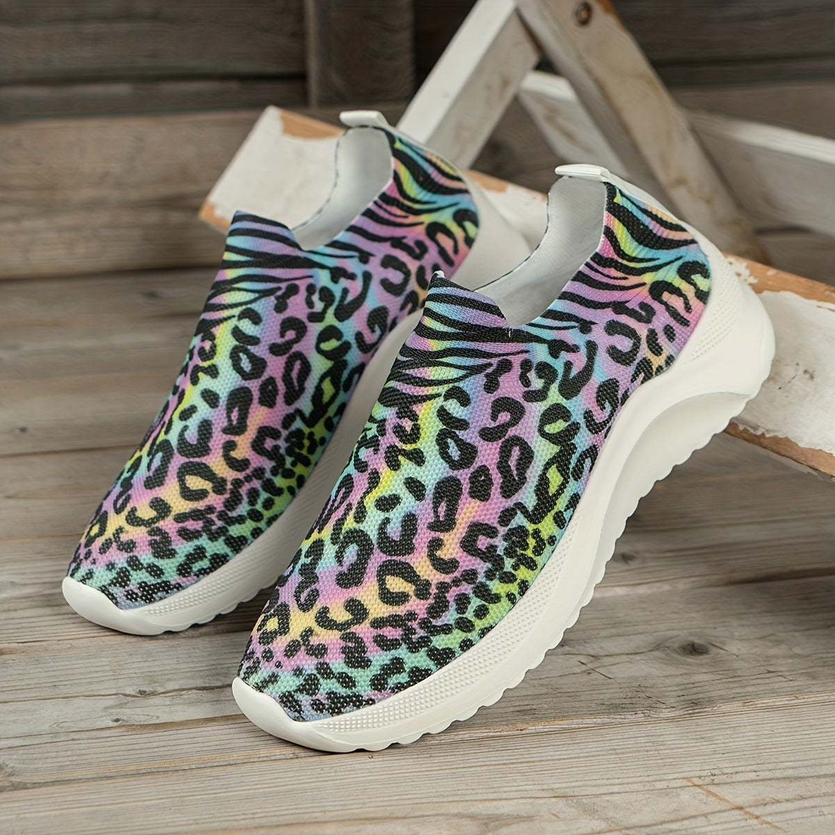 Women's Colorblock Print Slip On Sneakers Non Slip Lightweight Shoes