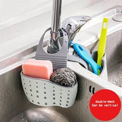 Adjustable Sink Drain Hanging Bag Kitchen Storage Rack Faucet Sponge Double Laye