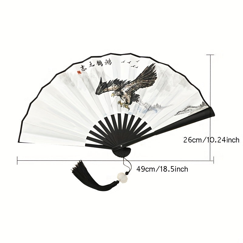 Ancient Style 32 Cm Folding Fan with Tassel Pendant for Men