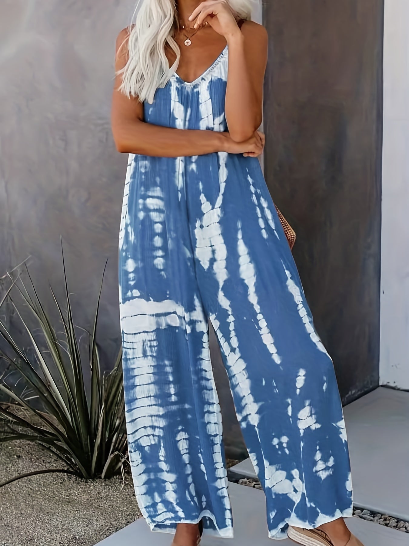 Boho Tie Dye Wide Leg Cami Jumpsuit