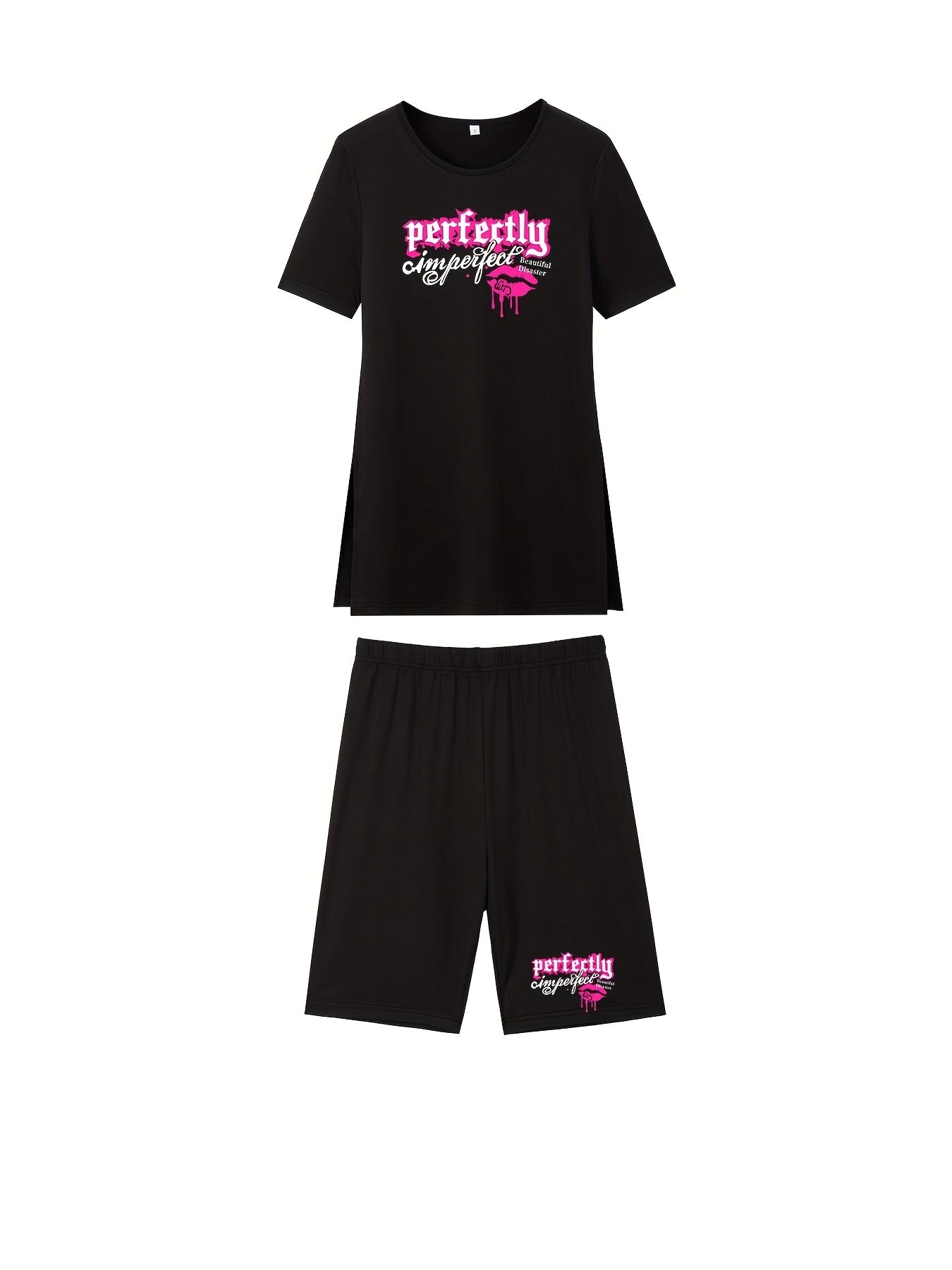 Casual Two piece Set Crew Neck Short Sleeve Tee & Slim Shorts