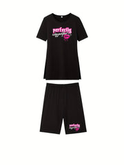 Casual Two piece Set Crew Neck Short Sleeve Tee & Slim Shorts