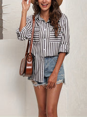 Women's Striped Long Sleeve Button Up Shirt