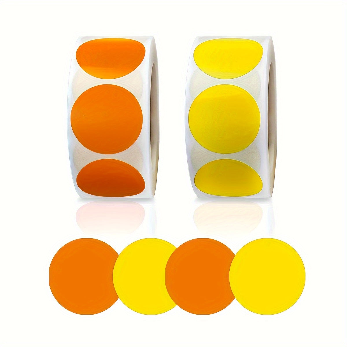 2 Rolls Orange Yellow Round Removable Stickers 500/roll