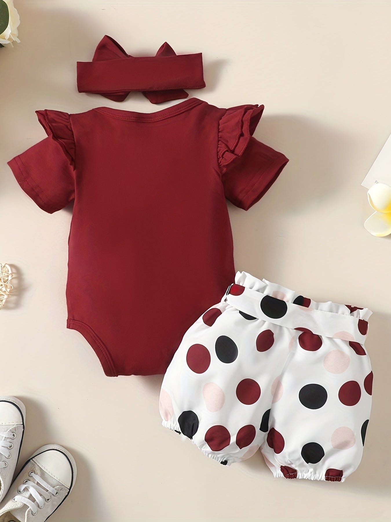 Newborn Infant Letter Bodysuit & Polka Dot Shorts Set