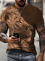 Lion 3D Pattern Print Men's Short Sleeve Tee