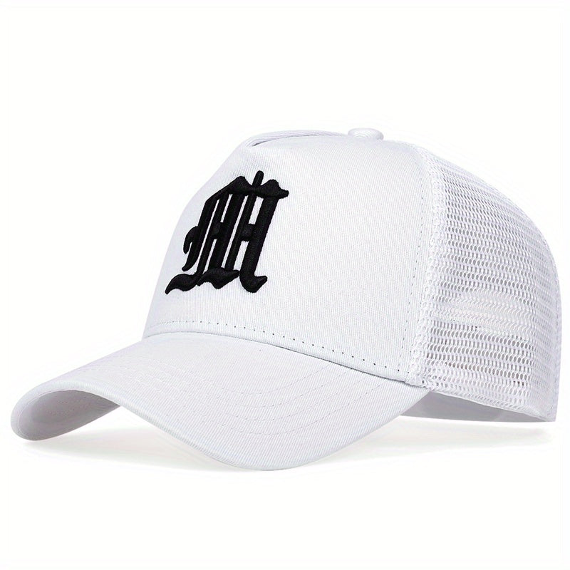 Gothic M Embroidery Baseball Cap Solid Mesh Trucker Hats