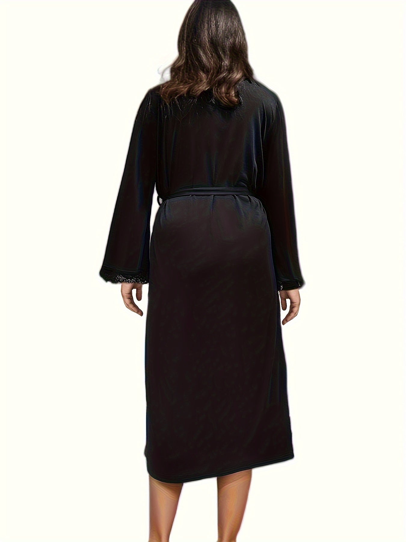 Lace Trim Pajama Set & Robe with Belt