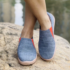Women's Colorblock Flat Canvas Shoes Slip On Rubber Sole Comfy Travel Shoes