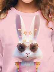 Girls Bunny Girl Graphic Sweatshirt Crew Neck Long Sleeve Pullover