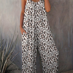 Leopard Print Wide Leg Jumpsuit Sleeveless Casual Jumpsuit