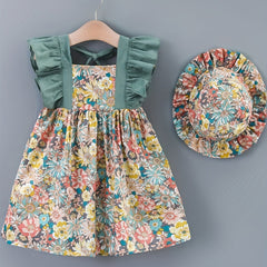 Floral Print Dress & Hat Set for Baby Girls 2pcs
