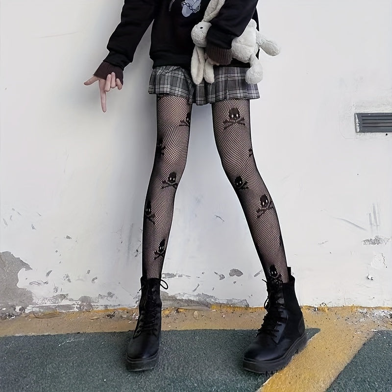 Skull Fishnet Tights Halloween High Waist Pantyhose