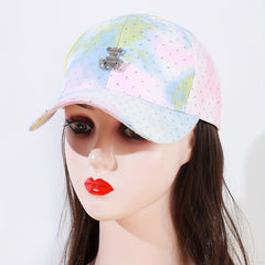 Pink Gradient Tie Dye Print Baseball Cap Bear Decor Dad Hat