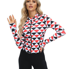 Geometric Pattern Yoga Zipper Top Slim Fit Sports Jacket