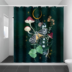 Waterproof Shower Curtain Mushroom Butterfly Print 72x72