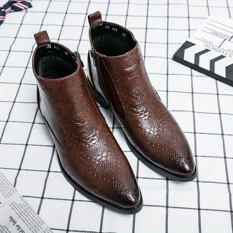 Men's Pointed Toe Ankle Boots, Side Zipper