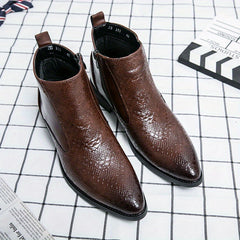 Men's Pointed Toe Ankle Boots, Side Zipper