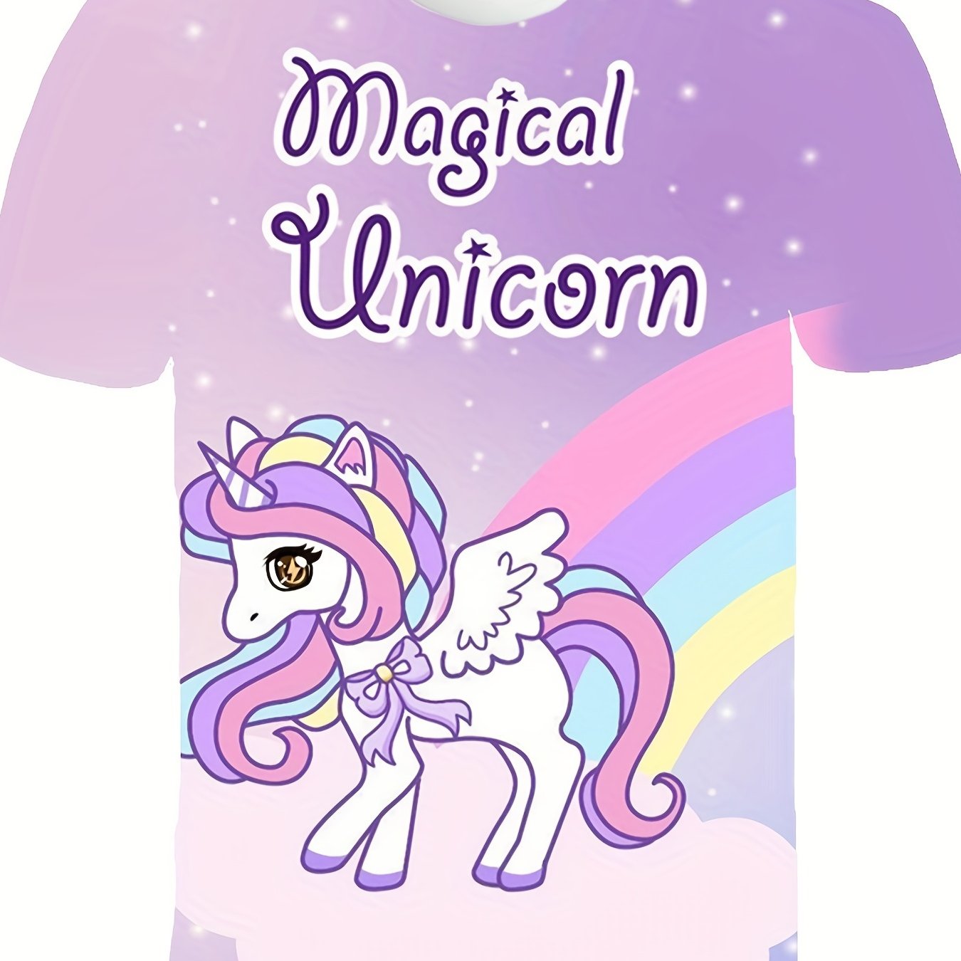 Girl's Rainbow & Pony T Shirt Short Sleeve Tee for Summer Fun