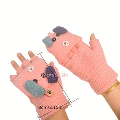 Kids Winter Gloves Cartoon Half Finger Boys Girls