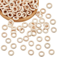 50pcs 15mm Round Wooden Charm Donut Circle Linking Rings Pendant Blank