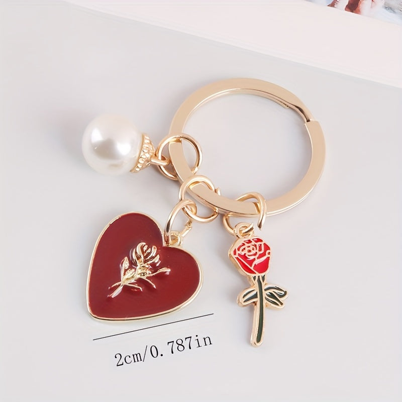 Rose Flower Tassel Keychain Purse Bag Car Charm Pendant Gift