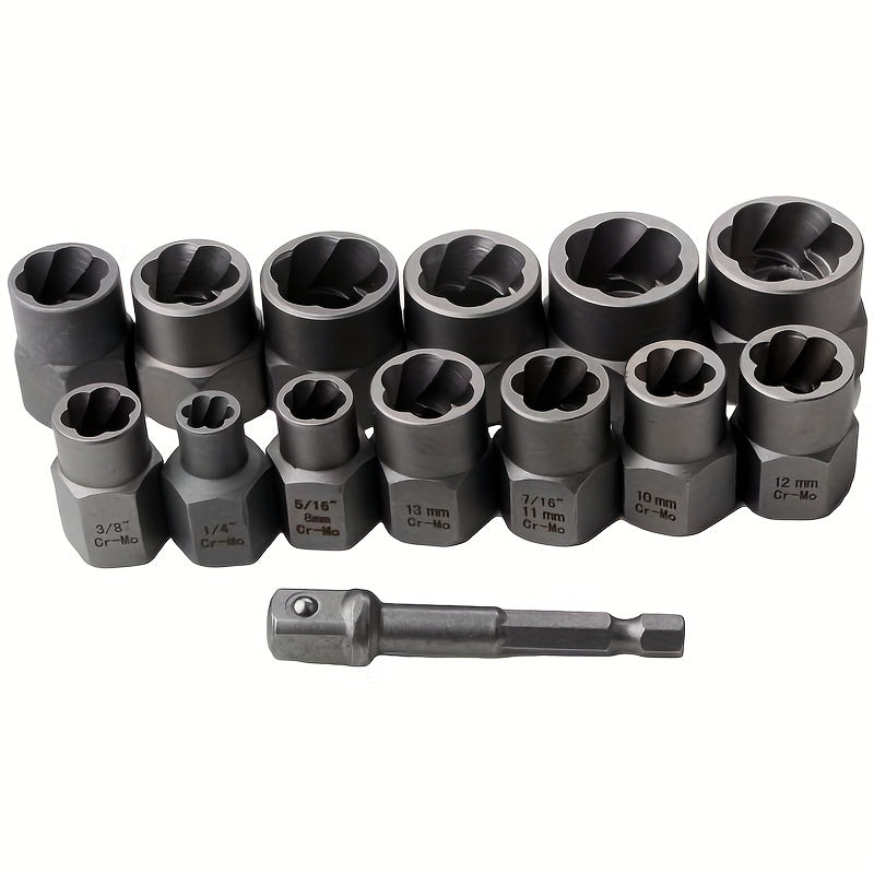 14-Piece Impact Bolt & Nut Remover Set - Cr-Mo Bolt Extractor Tool Set