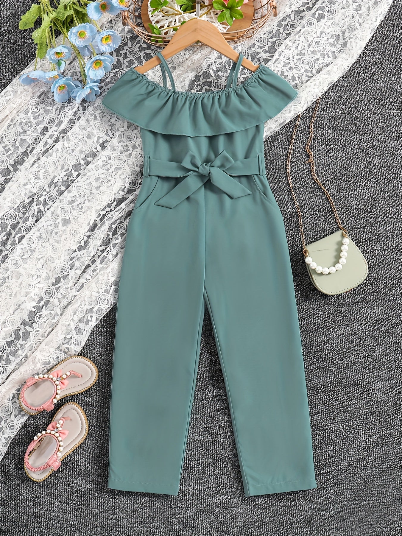 Girls Ruffle Cami Romper Off Shoulder Kids Clothes