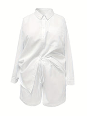 Women's Plus Solid Shirt & Shorts Outfit Set