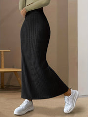 Ribbed Slit Skirt High Stretch Ankle Skirt Spring Summer