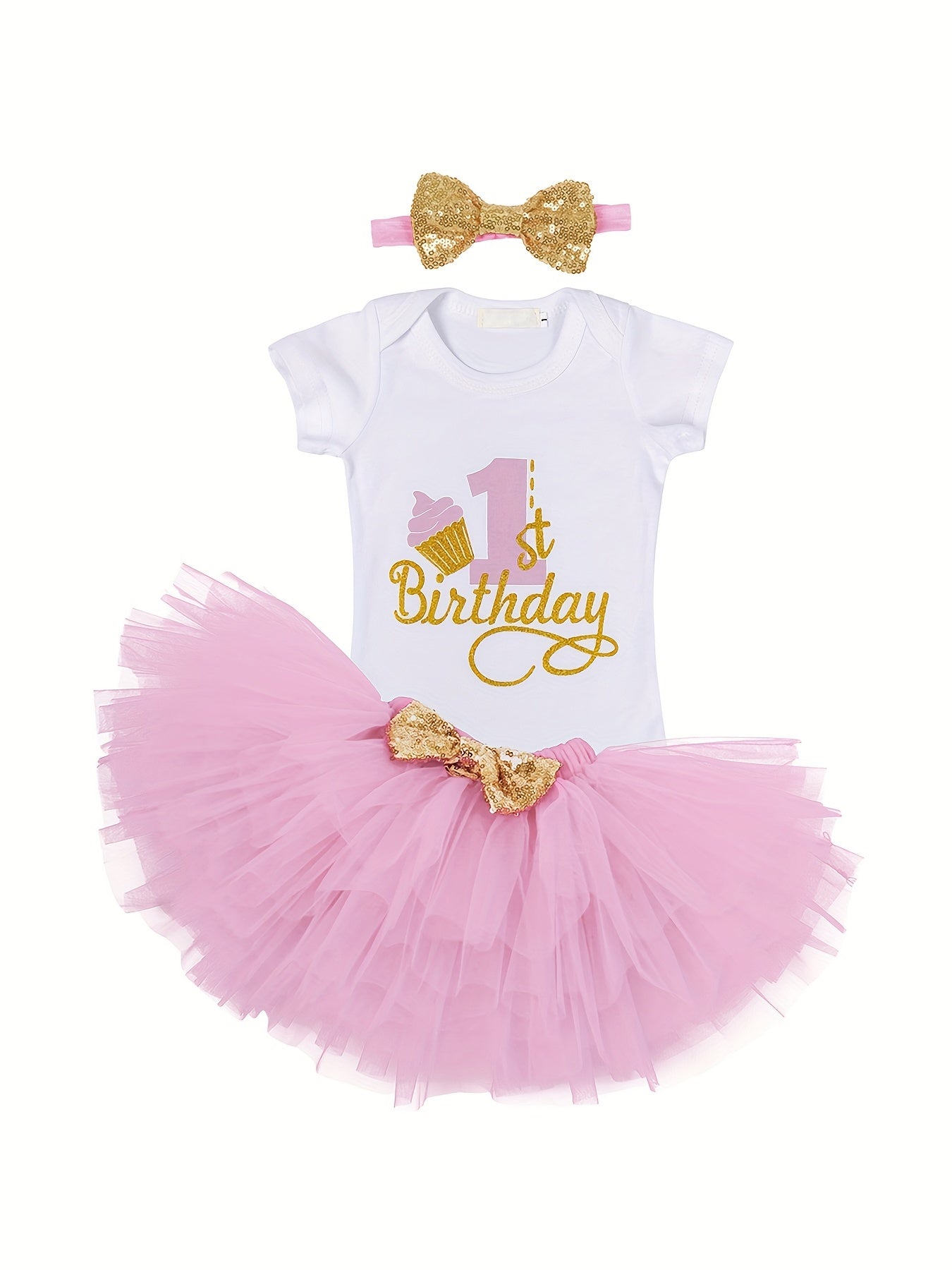 Sweet Party Baby Girls Gown Romper Lace Skirt Hairband 3pcs Set