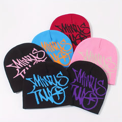 Letter Jacquard Beanie Candy Elastic Skull Cap Y2K Lightweight Knit Hats