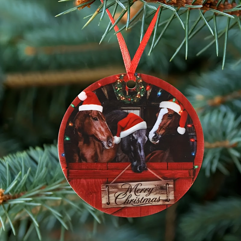 1pc Round Acrylic Christmas Tree Ornament Farmhouse Horses Christmas Ornaments