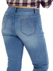 Women's Plus Button Fly High Rise Stretchy Straight Leg Jeans