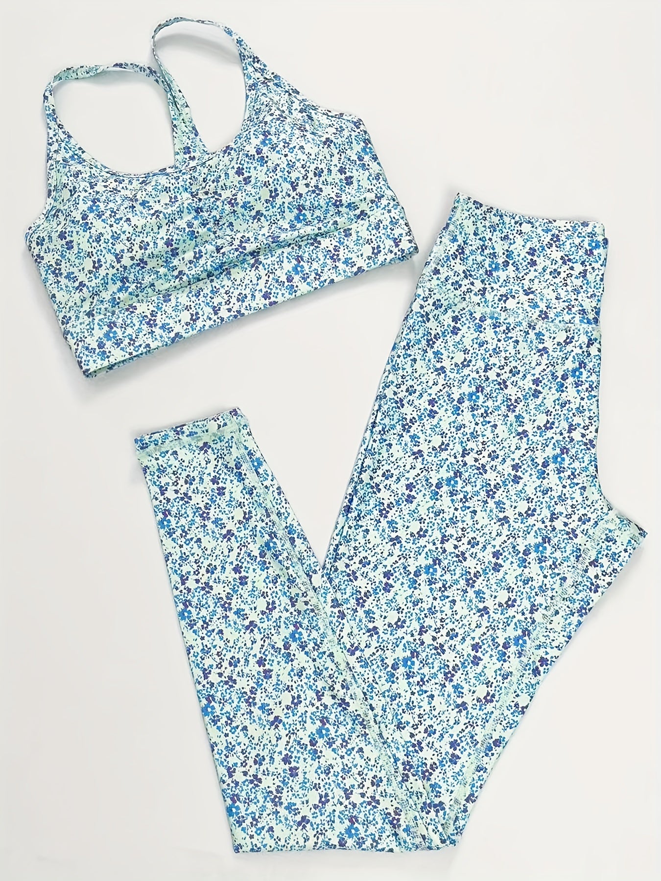 Floral Print Yoga Suit: Cami Bra & High Waist Leggings