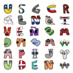 50pcs Cartoon Alphabet Stickers Waterproof Vinyl Sticker Packs for Kids
