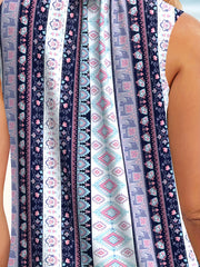 Geo Striped Tankini Set V Neck Ring Linked Top & Shorts Swimsuit