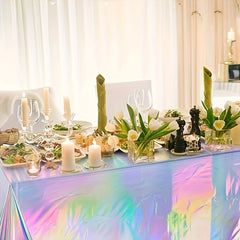 Rainbow Plastic Tablecloth Disposable Holographic Foil Rectangle Tablecloth