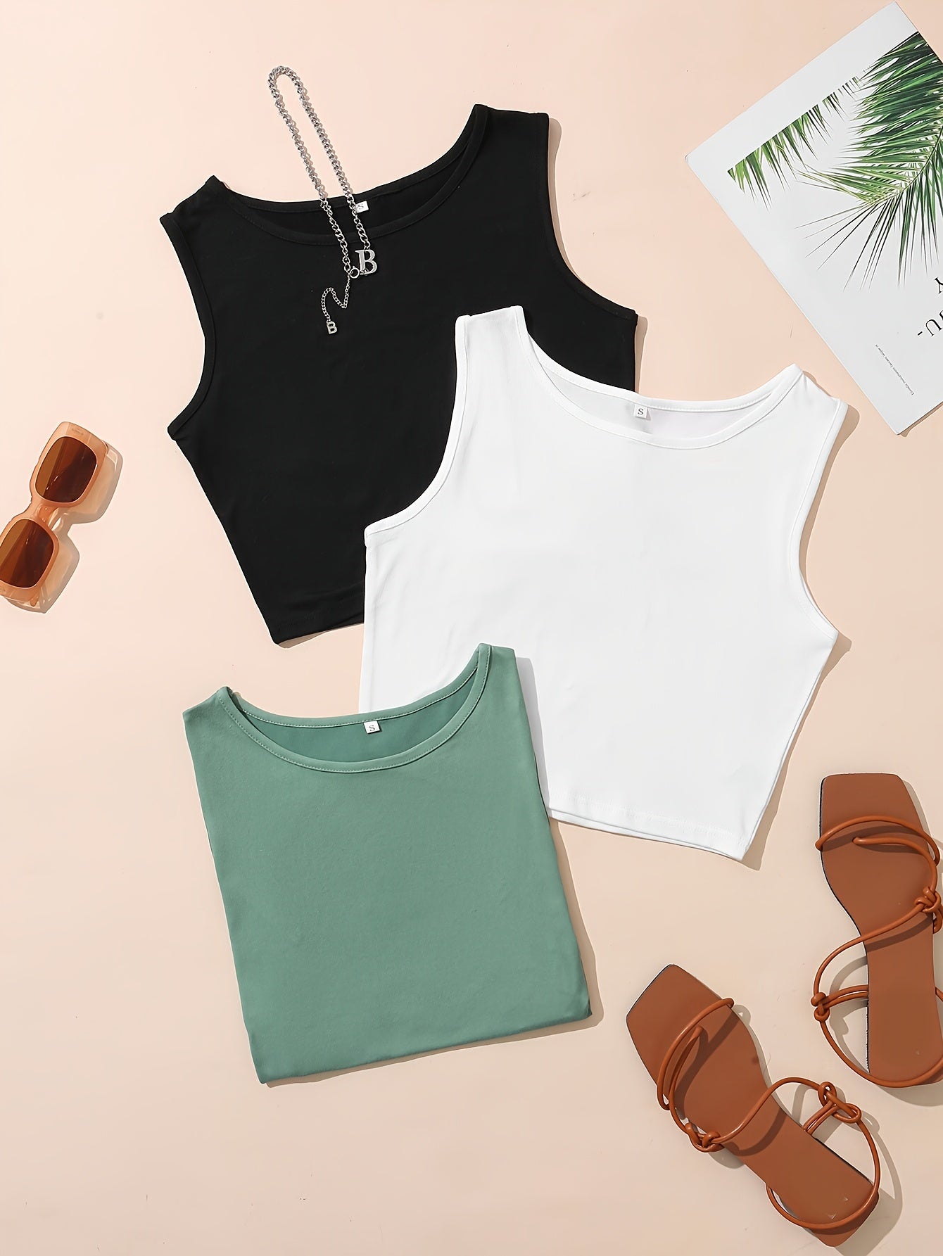 3-Piece Solid Tank Top Set - Women's Clothing