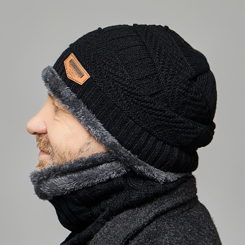 Knitted Woolen Beanie Plus Fleece Thickened Hat Scarf