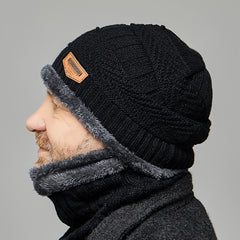 Knitted Woolen Beanie Plus Fleece Thickened Hat Scarf
