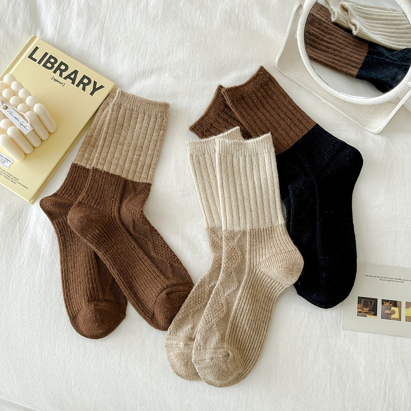 Colorblock Textured Mid Tube Socks Women's Stockings