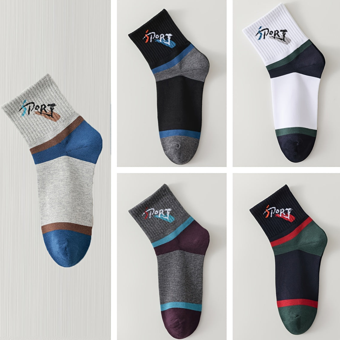5 Pairs Men's Cotton Athletic Quarter Sports Socks