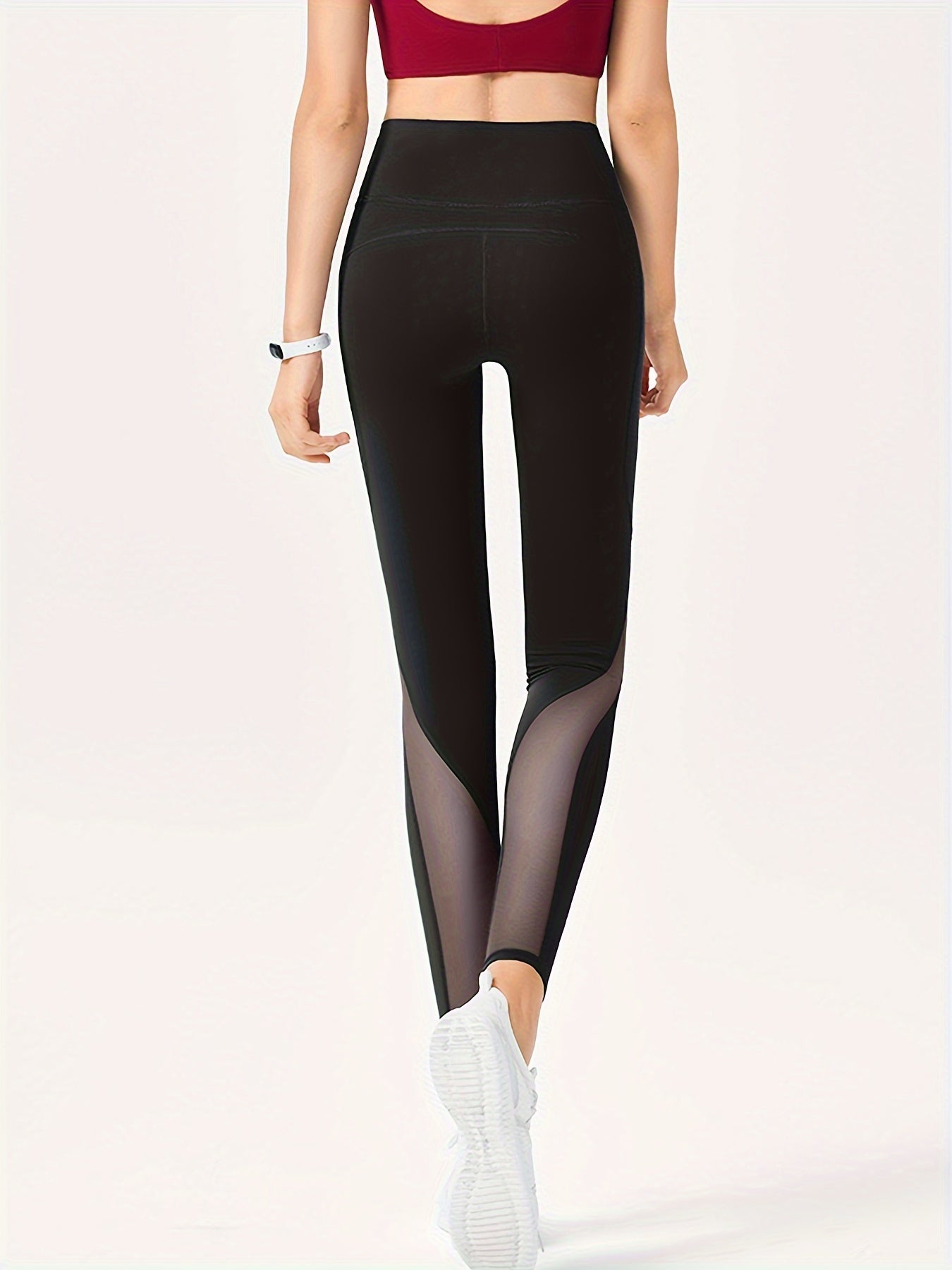 Mesh Contrast Workout Leggings For Women High Stretch Yoga Gym