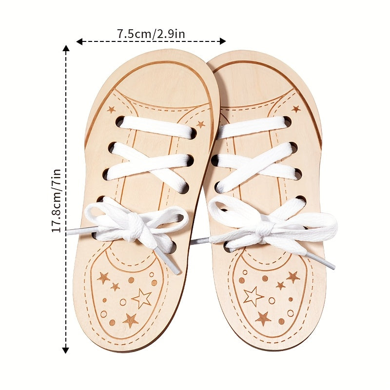 Wooden Shoe Lacing Busy Board Set Educational Toy for Motor Skills