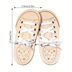 Wooden Shoe Lacing Busy Board Set Educational Toy for Motor Skills
