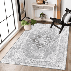 Vintage Washable Area Rug Indoor Flower Printing Carpet Non Slip